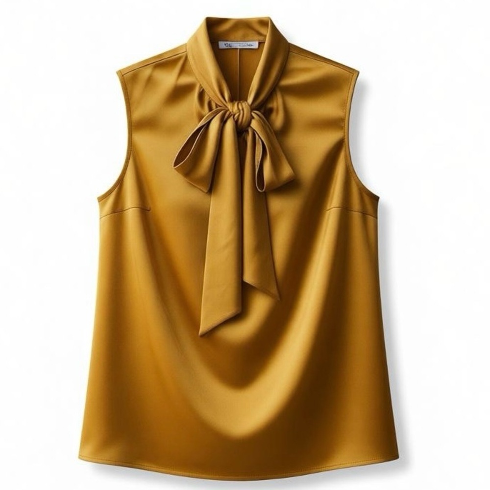Anne Klein Womens Cezanne Yellow Sleeveless Tie-Front Blouse XL